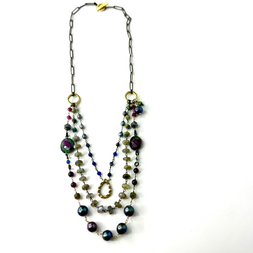 Multi Strand Mixed Gemstone Necklace, Sundance Inspired Jewelry